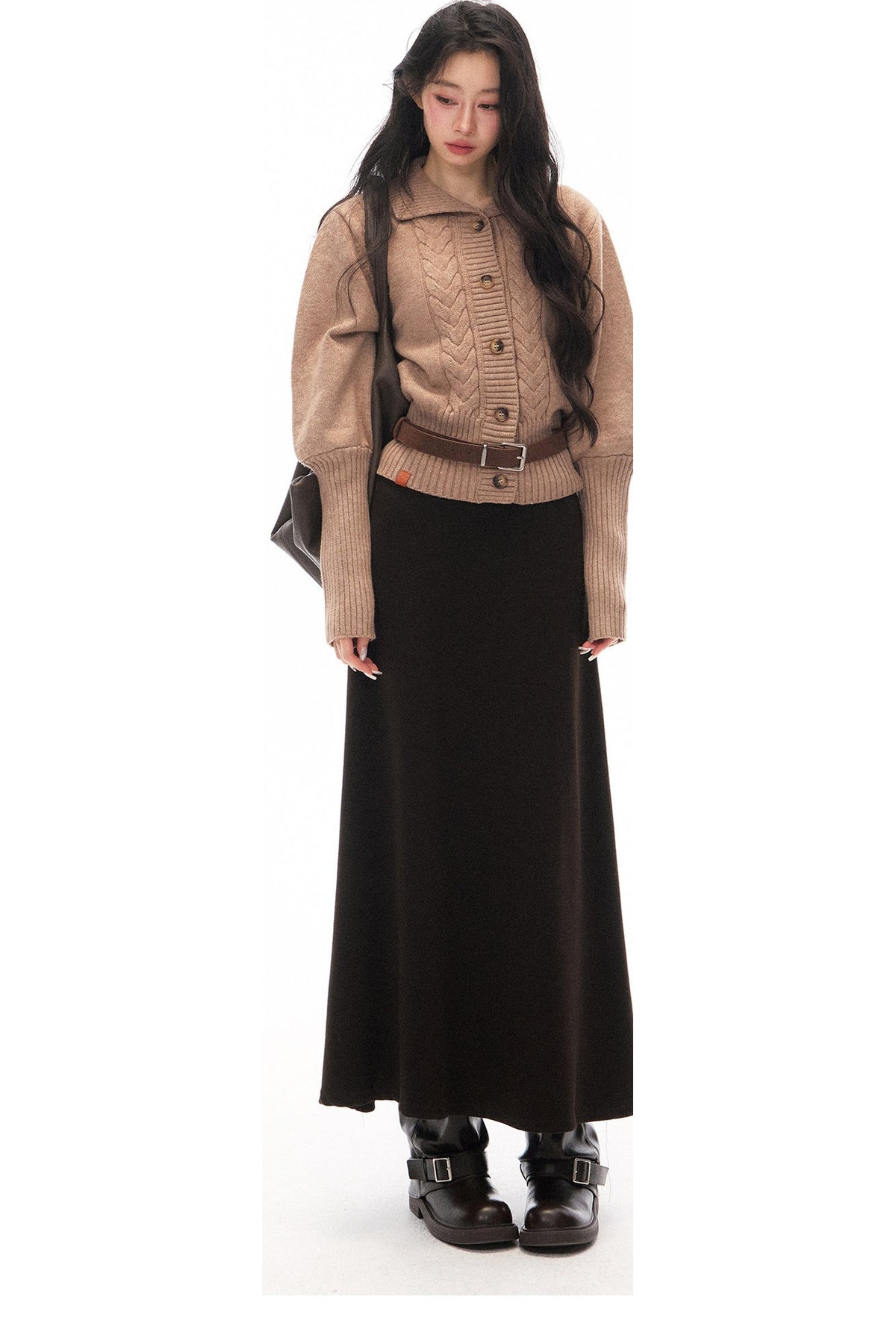 Short Knit Cardigan and Long Skirt Set-Up
