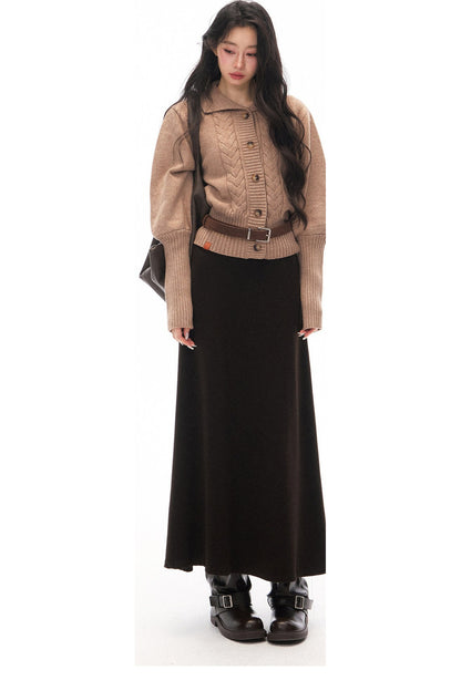 Short Knit Cardigan and Long Skirt Set-Up