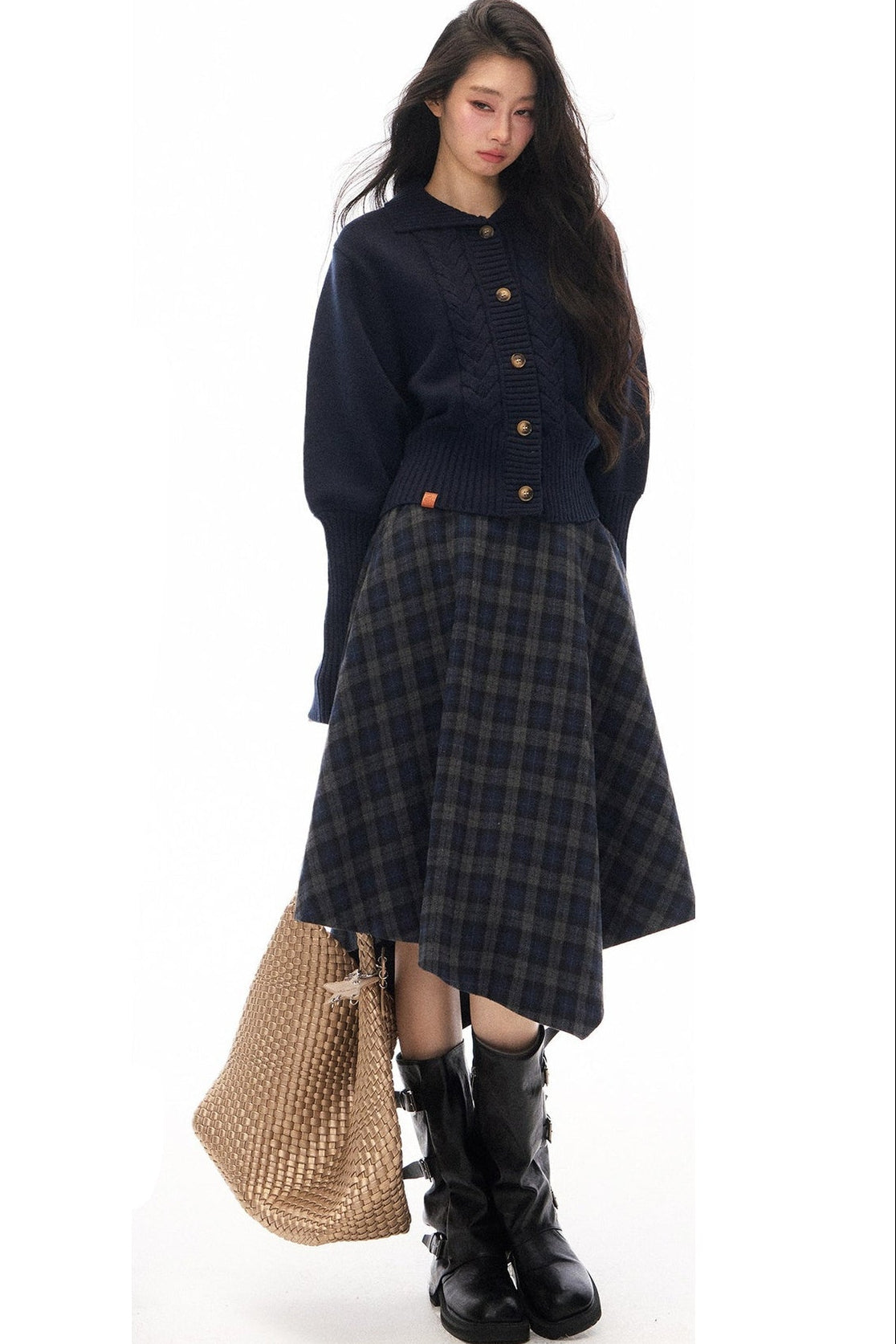 Short Knit Cardigan and Long Skirt Set-Up