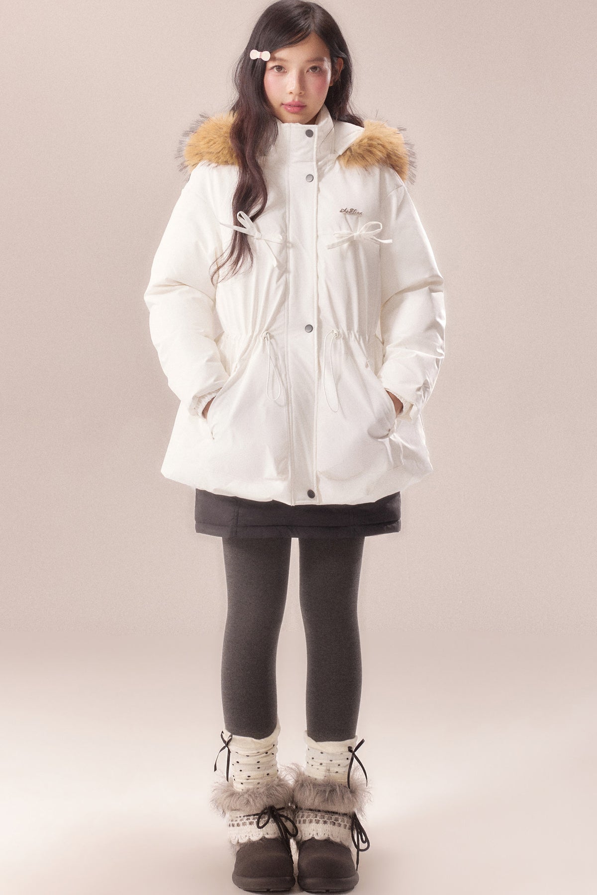 Mid-Length Fur Collar Goose Down Jacket