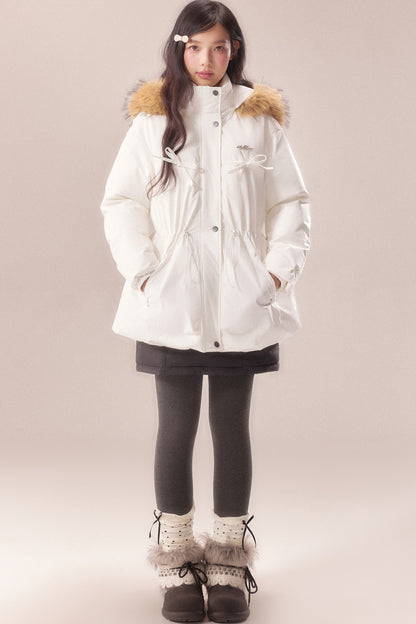 Mid-Length Fur Collar Goose Down Jacket