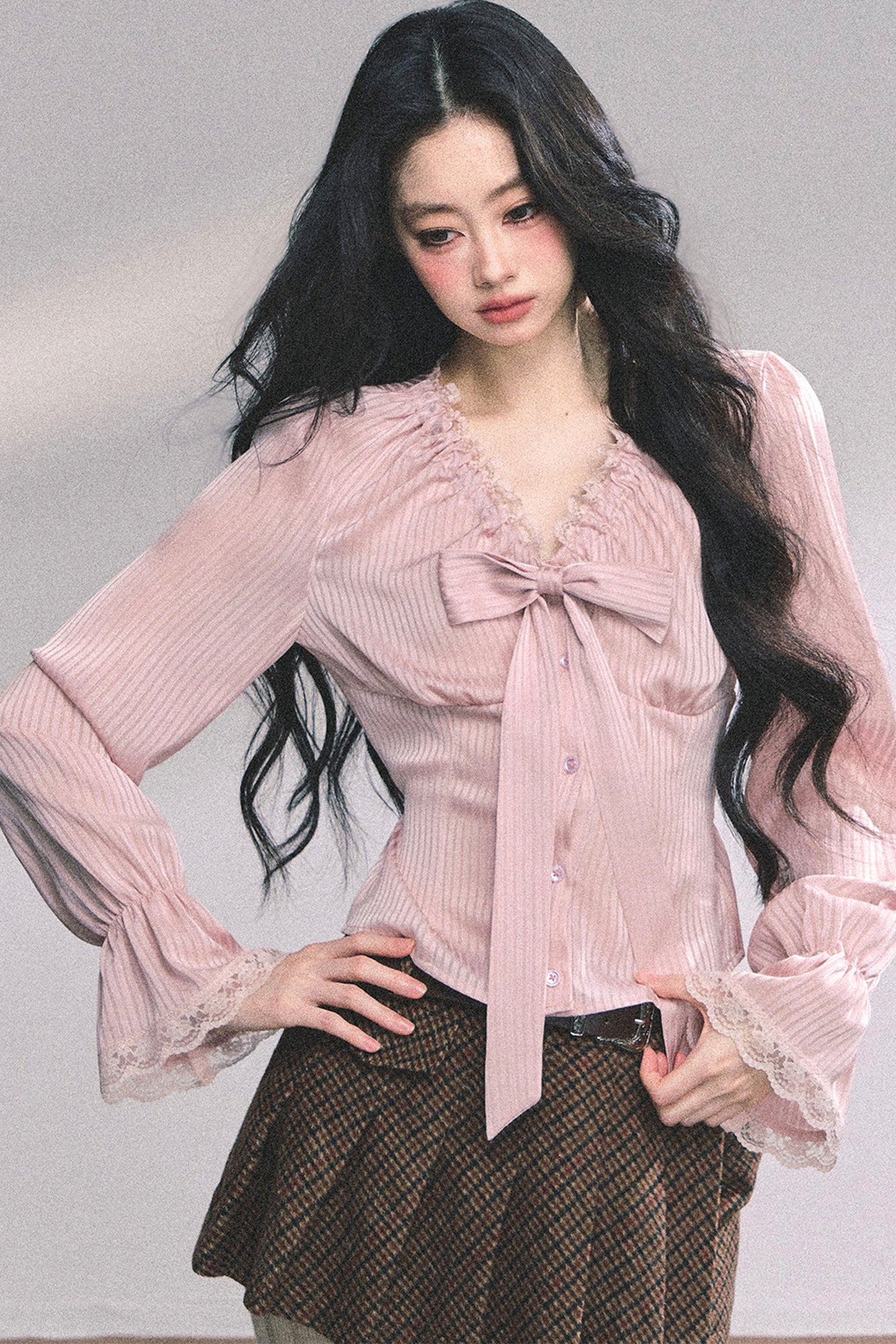 Lace Striped Autumn Blouse