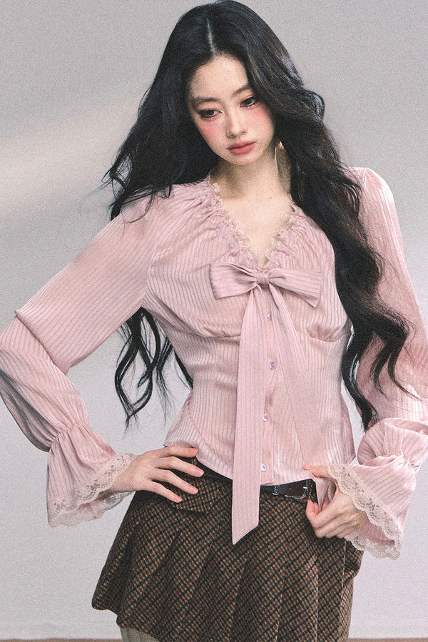 Lace Striped Autumn Blouse