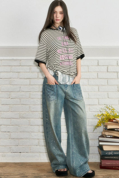 Striped Letter Print Top