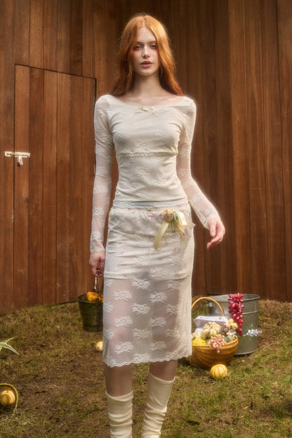 Layered-Look Lace Top and Skirt Set-Up