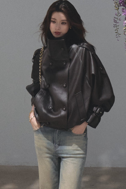 Knight-Style Oil-Waxed Leather Trench Jacket