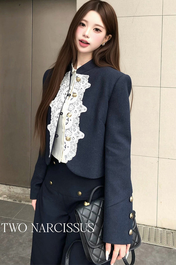 Lace Patchwork Wool Coat