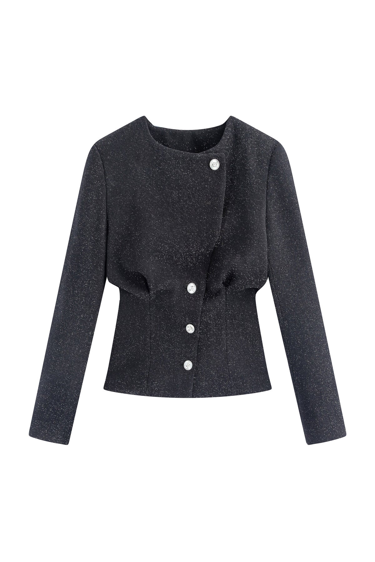 Black Shiny Waist-Cinching Blazer and Shorts Set-Up