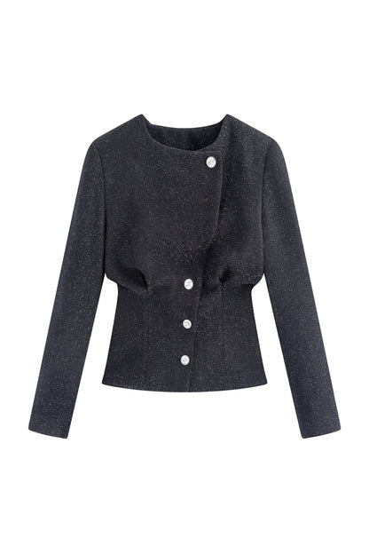 Black Shiny Waist-Cinching Blazer and Shorts Set-Up