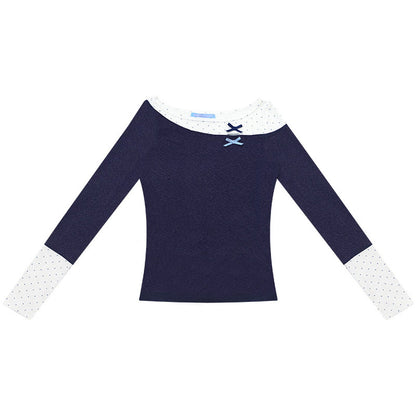 Polka Dot Patchwork Knit Top