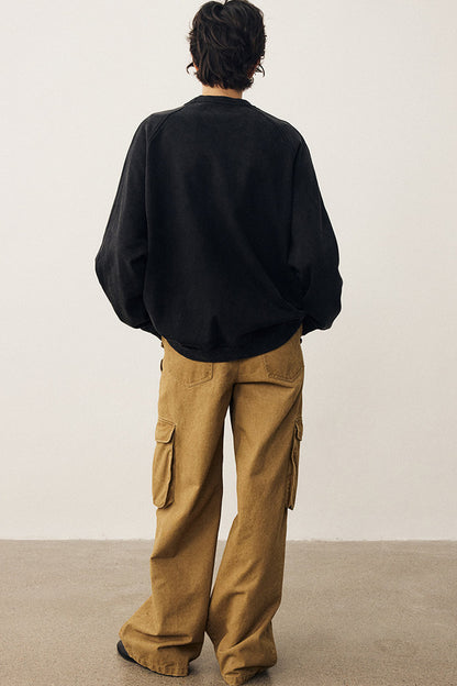 Washed Cat Print Sweatshirt and Pants Set