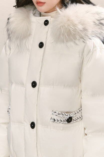 Little Raccoon Fur Collar Hooded Down Jacket