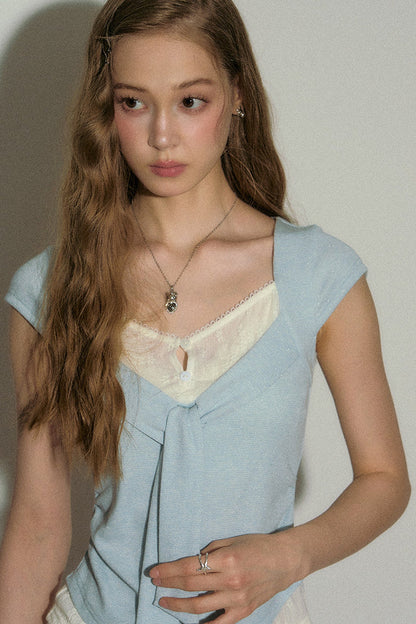 V-Neck Lace Trim Top