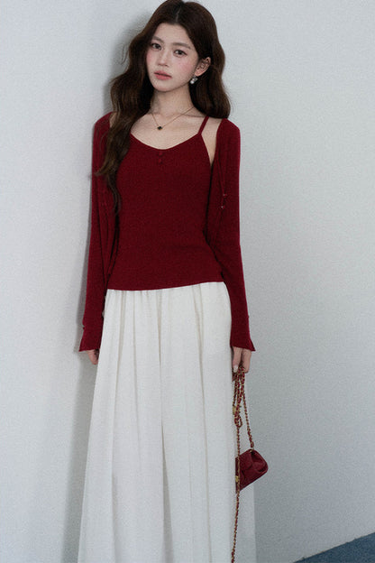 Red Layered-Look Knit Top