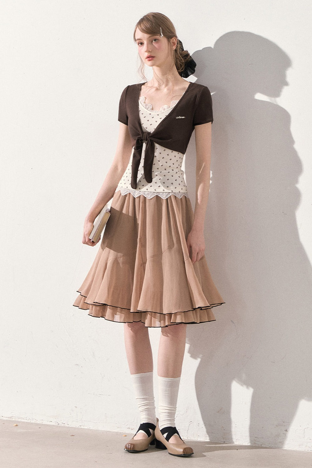 Vintage Printed Lace Vest with Bolero, Skirt and Jacket Set