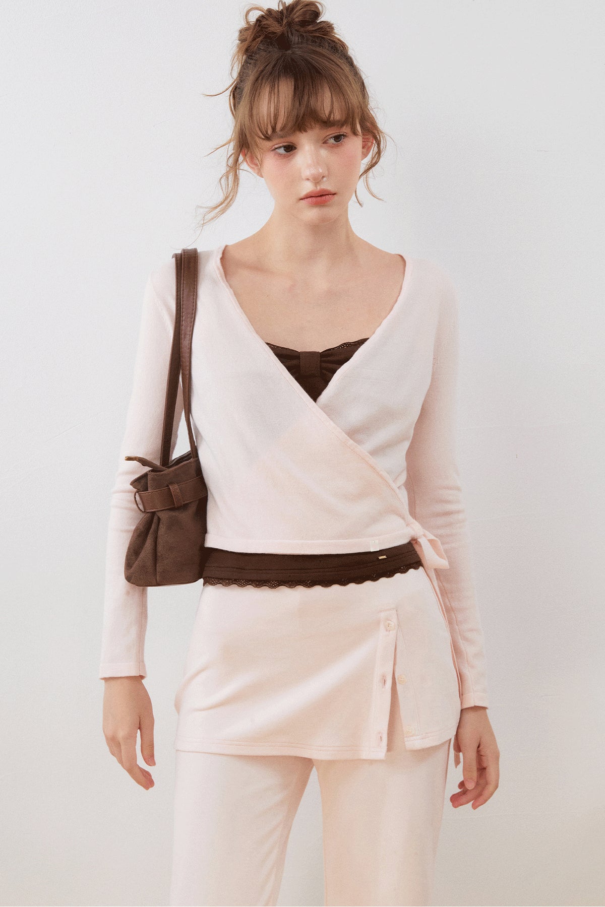 V-Neck Wrap Knit Top Set-Up