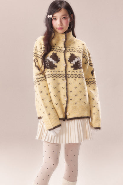 High Collar Dog Knit Cardigan