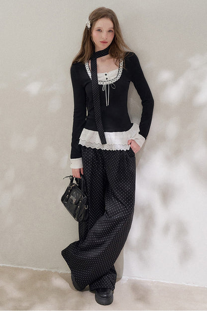 Black Layered-Look Long Sleeve Blouse