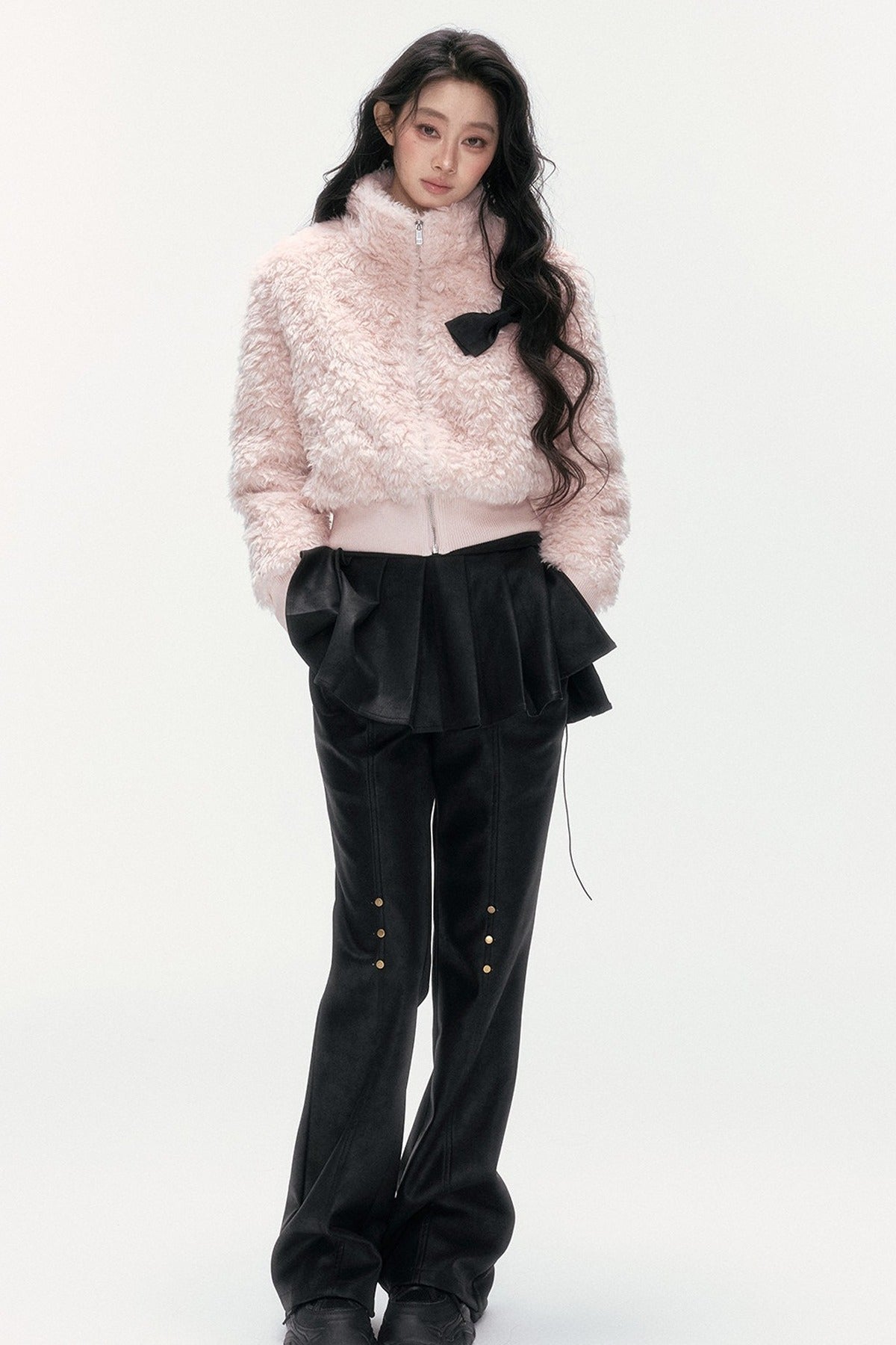 Pink Faux Lamb Wool Jacket and Pants Set-Up
