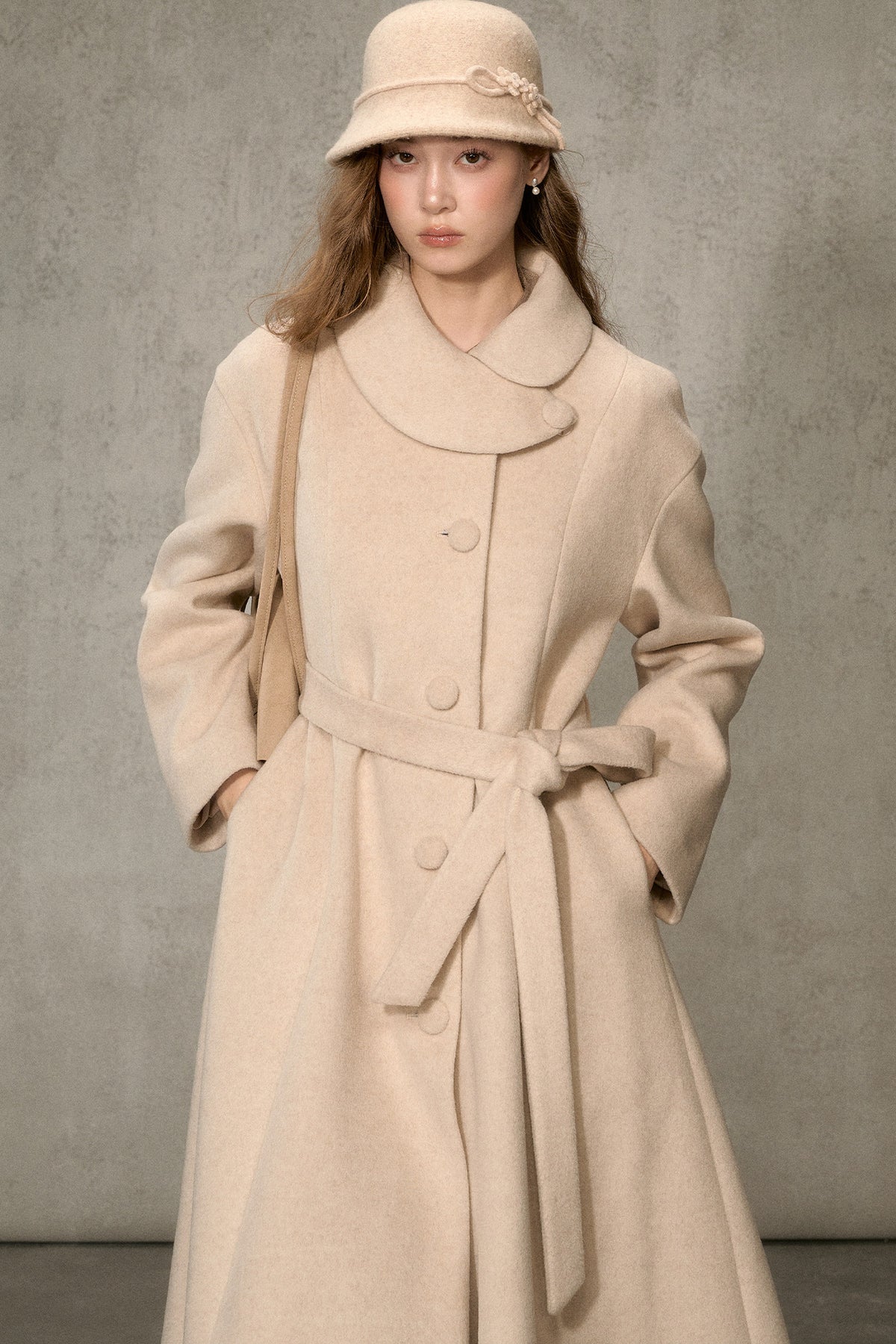 Floral Embroidered Long Woolen Cape Coat Set-Up