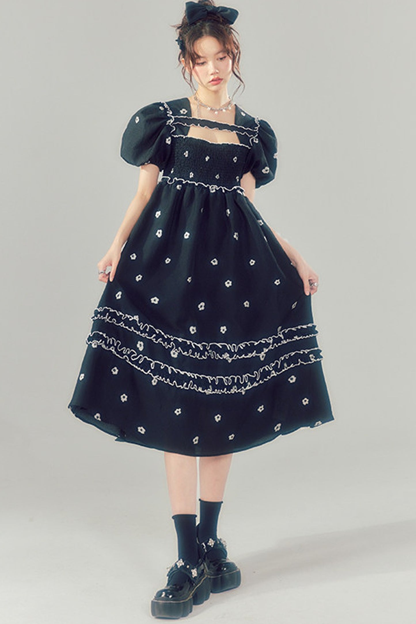 Floral Puff-Sleeve Dress