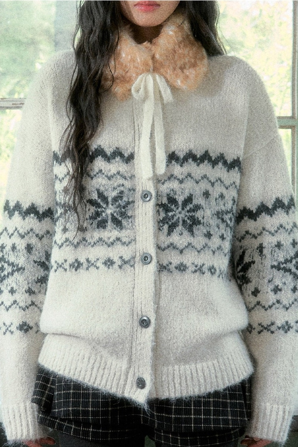 Veste cardigan en tricot jacquard Fair Isle à flocons de neige
