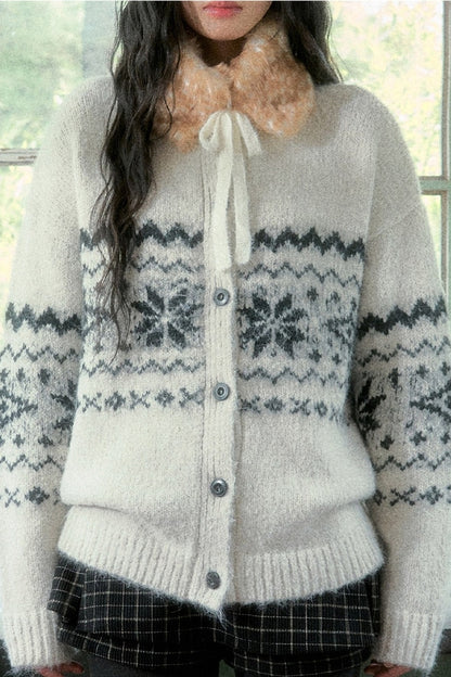 Veste cardigan en tricot jacquard Fair Isle à flocons de neige