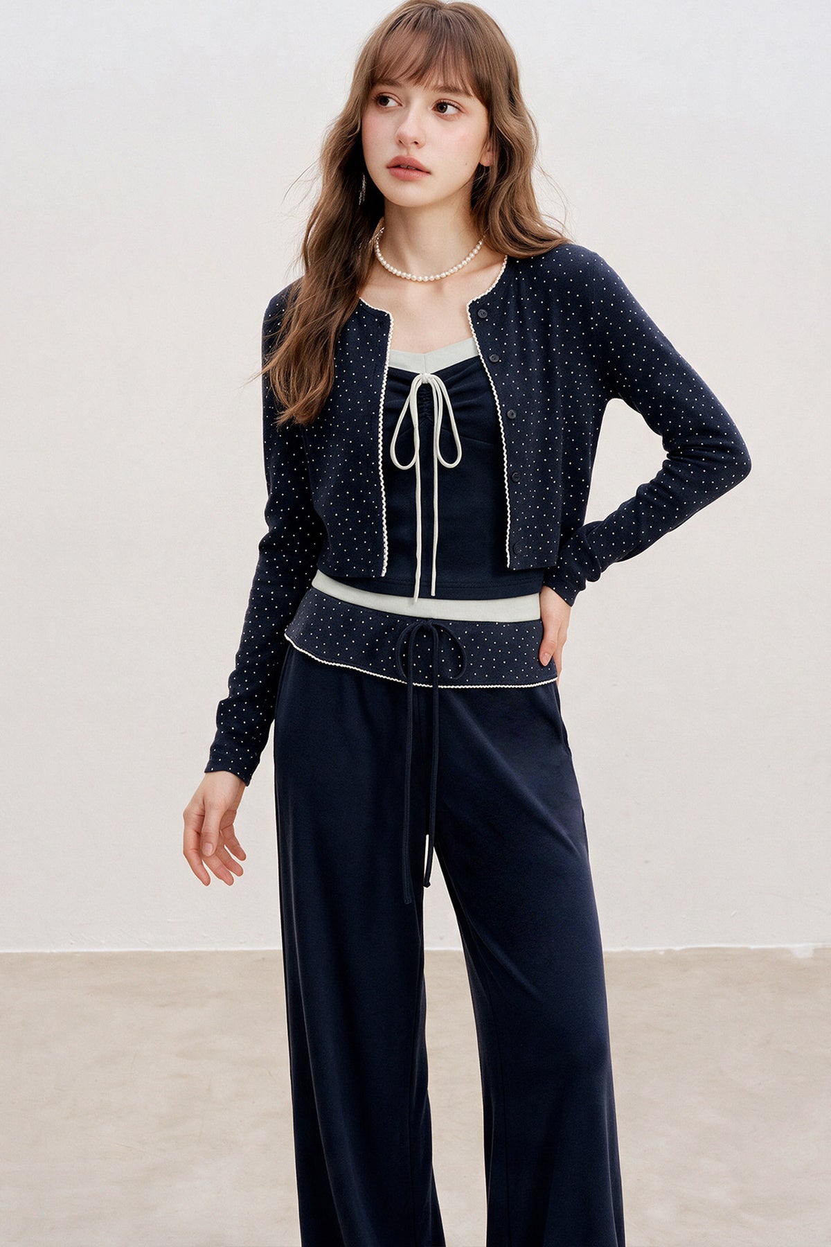 Floral Cardigan With Camisole And Pants Set-Up