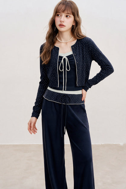 Floral Cardigan With Camisole And Pants Set-Up