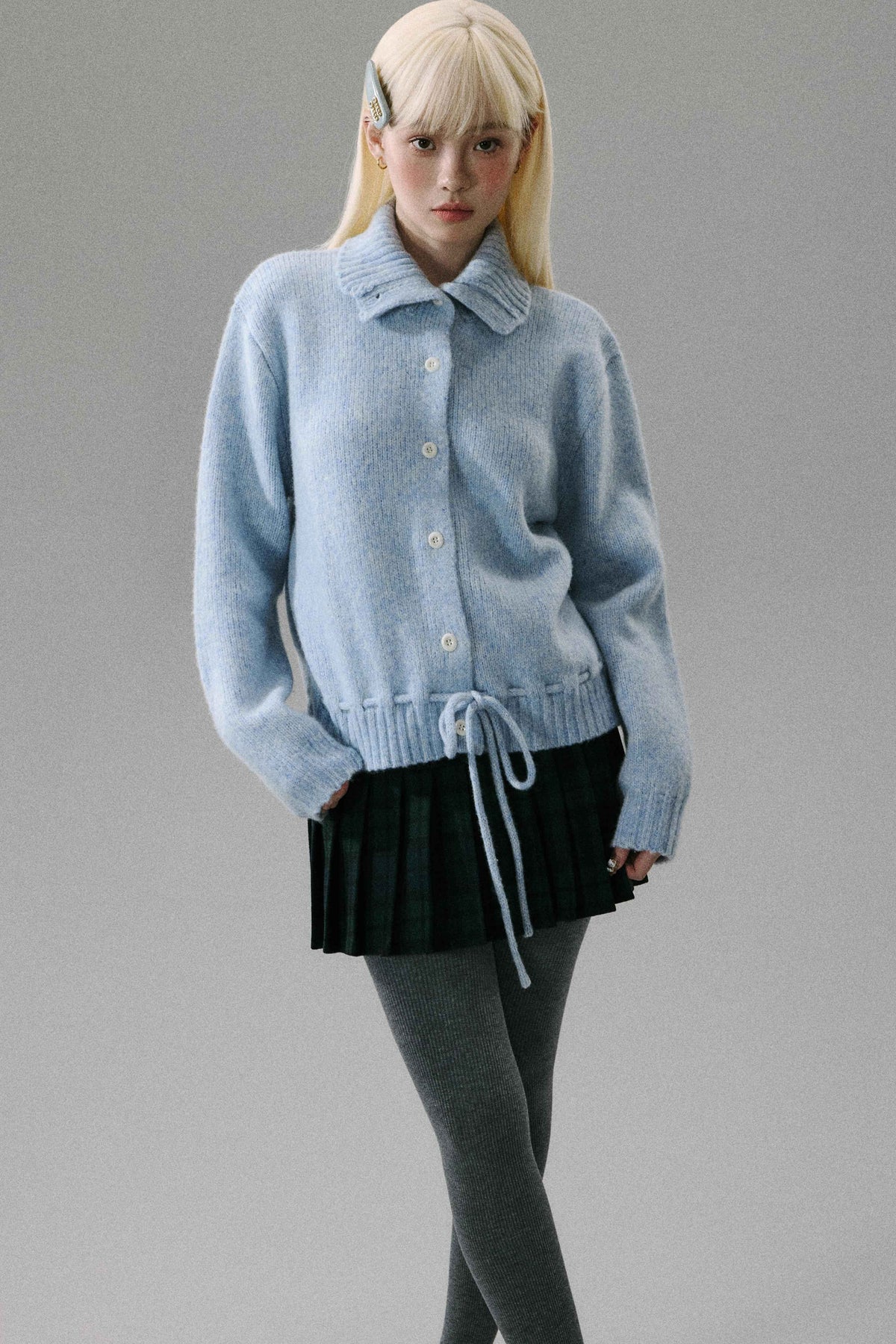 Wool Plaid Pleated Half Skirt