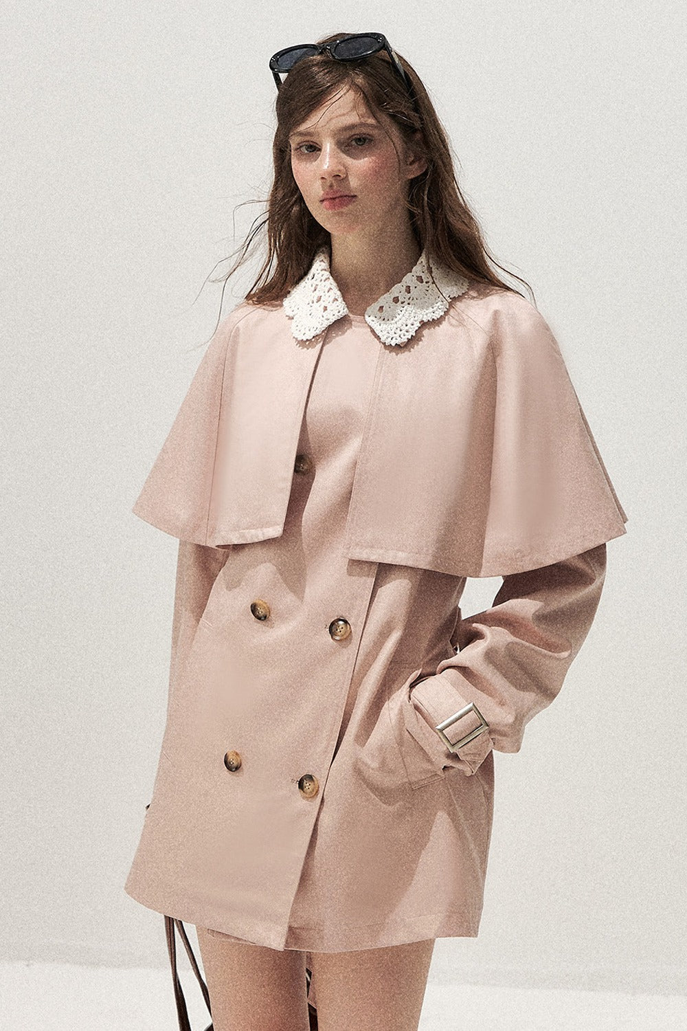Detachable Cape Crochet Collar Trench Coat