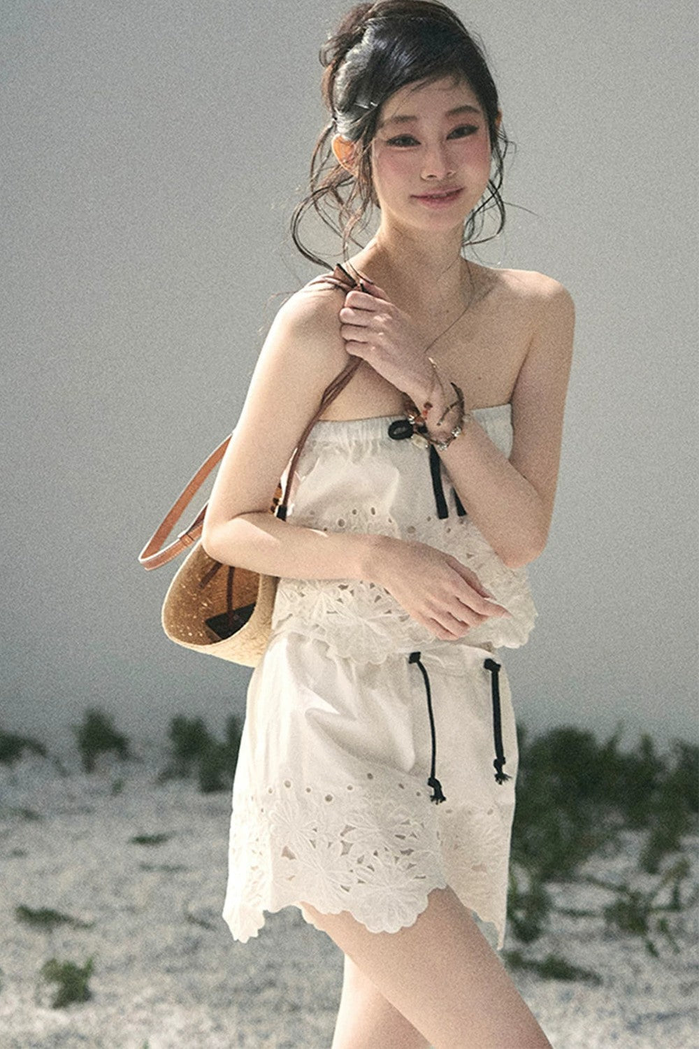 Embroidered Floral Vest and Shorts Set-Up