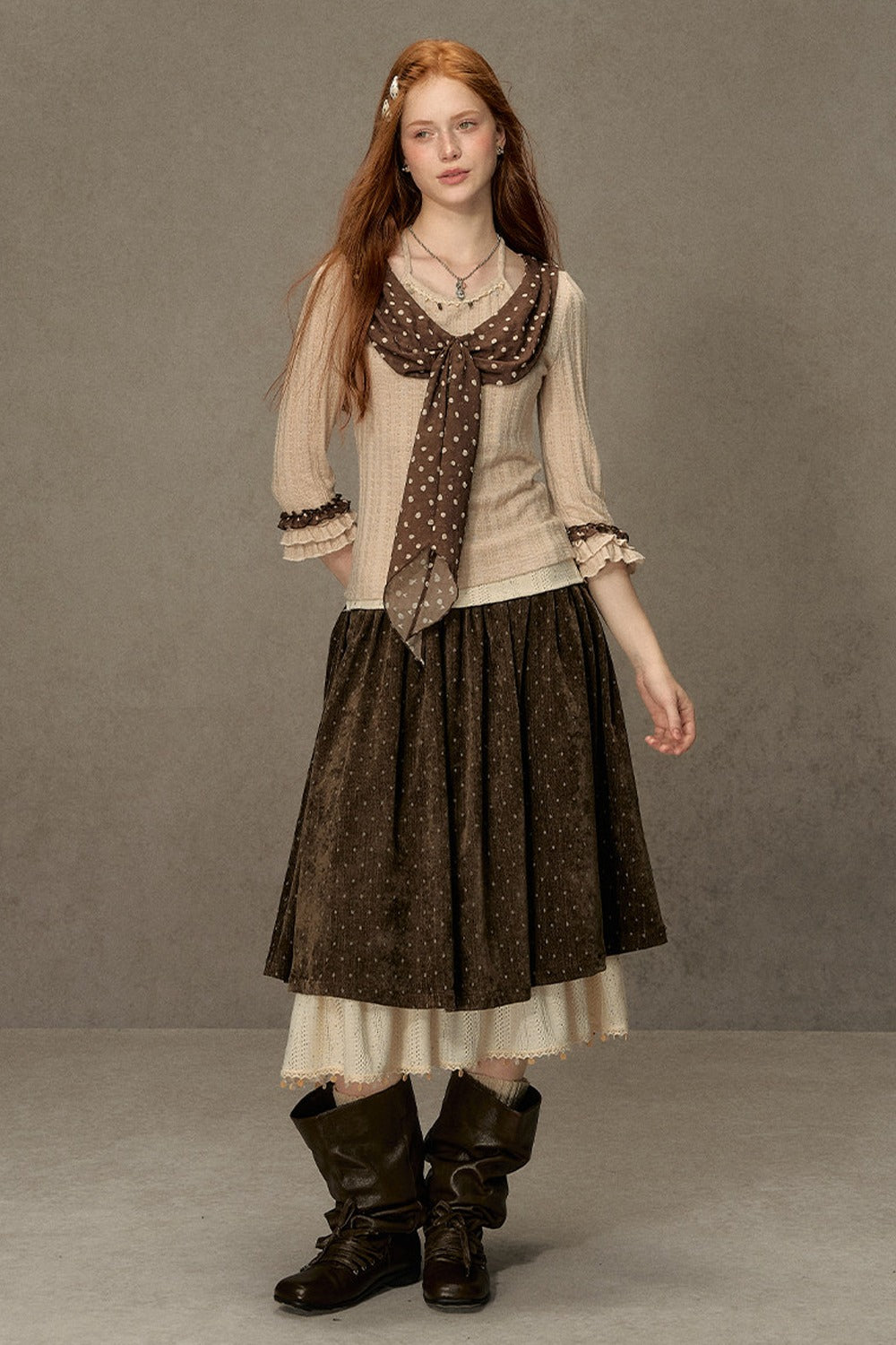Polka Dot A-Line Corduroy Skirt