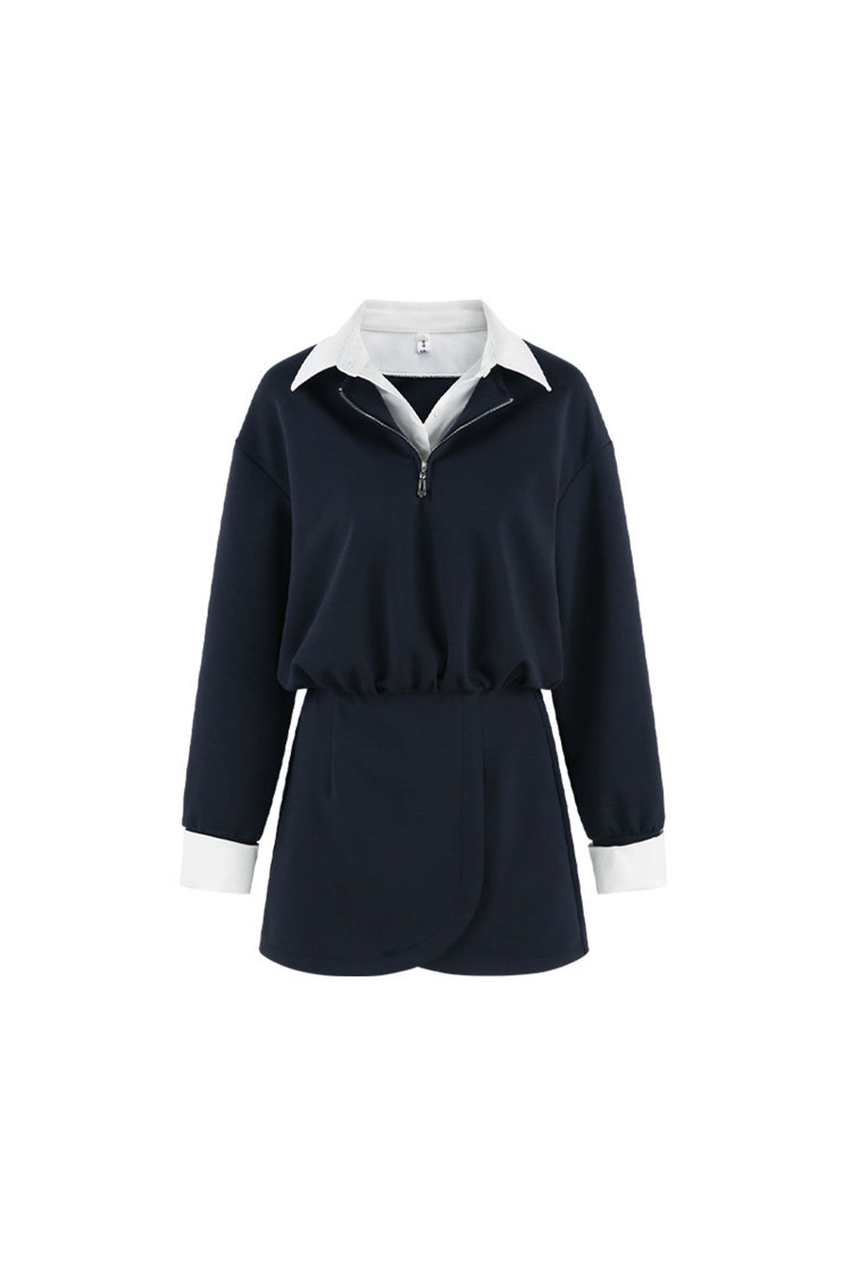Layered-Look Polo Collar Sweatshirt Dress