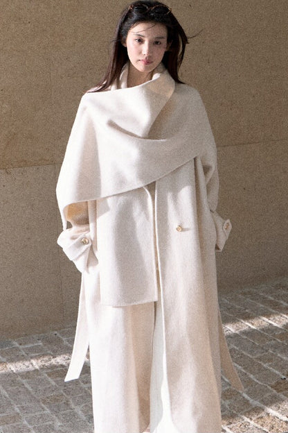 Double-Sided Wool Scarf Collar Coat