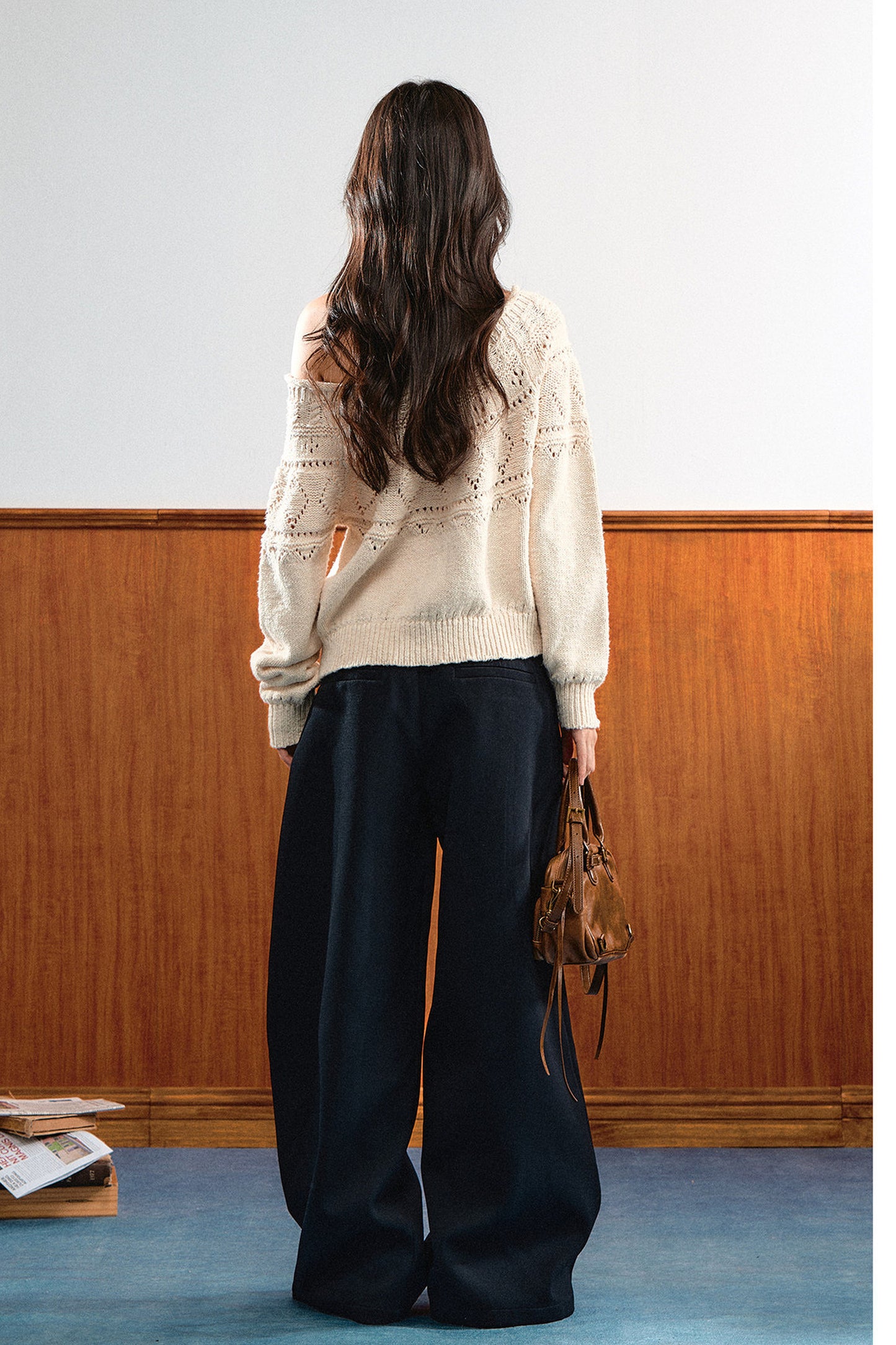 Off-Shoulder Diamond Knit Top