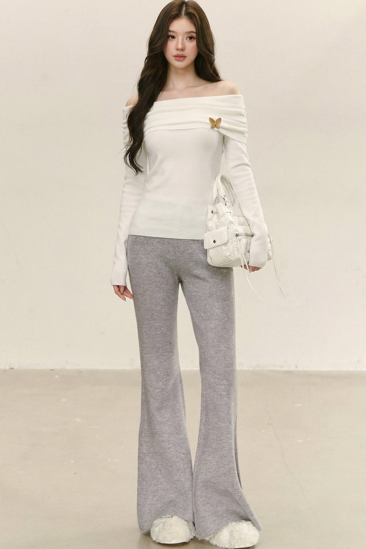 Off-Shoulder Knit Top and Pants Set-Up