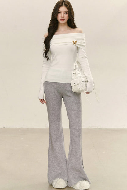 Off-Shoulder Knit Top and Pants Set-Up