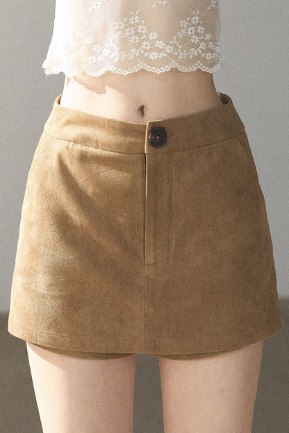 Chestnut Brown Faux Suede Windbreaker and Shorts Set-Up
