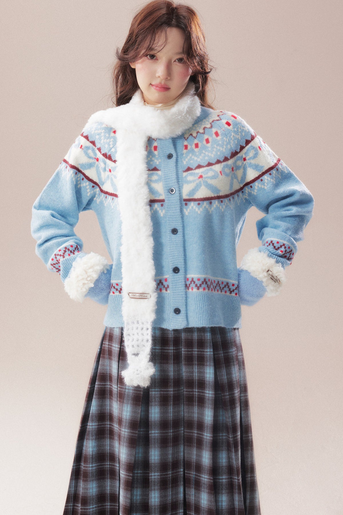 Bowknot Fair Isle Sweater Cardigan
