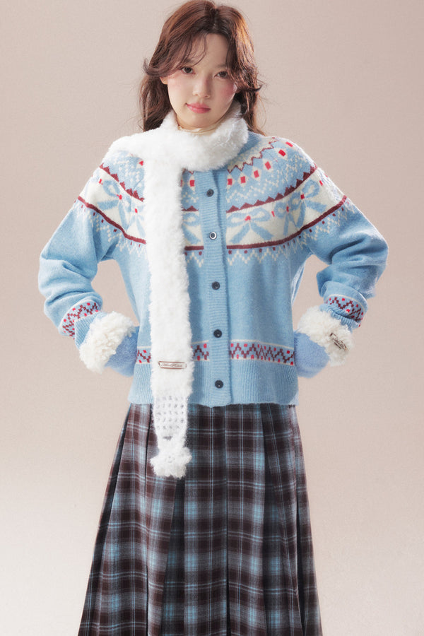 Bowknot Fair Isle Sweater Cardigan