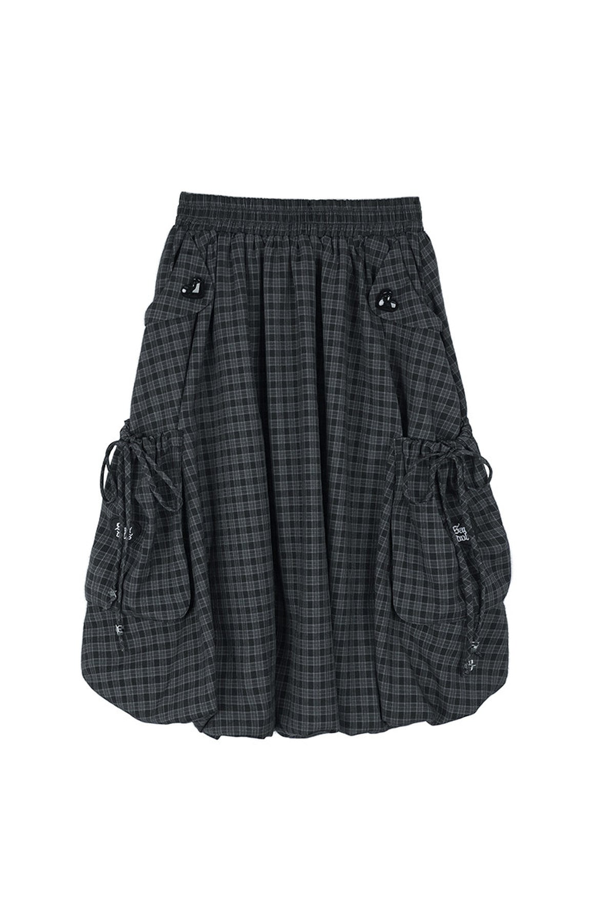 Black Gray Plaid Mid-Length Skirt Set-Up