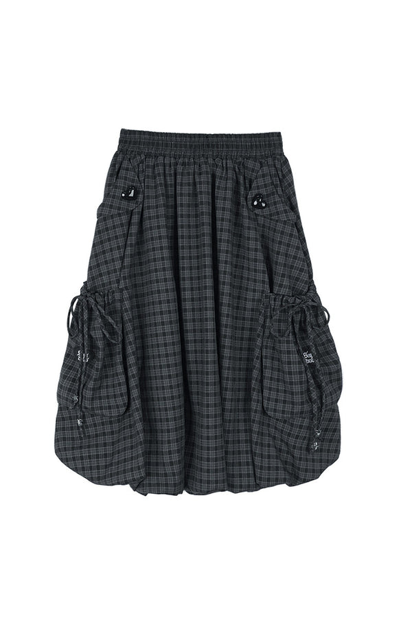 Black Gray Plaid Mid-Length Skirt Set-Up