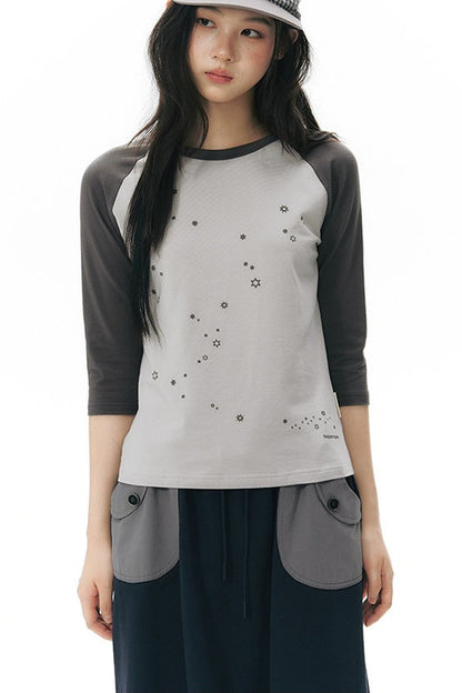 Color-Blocked Raglan Sleeve Knit Blouse