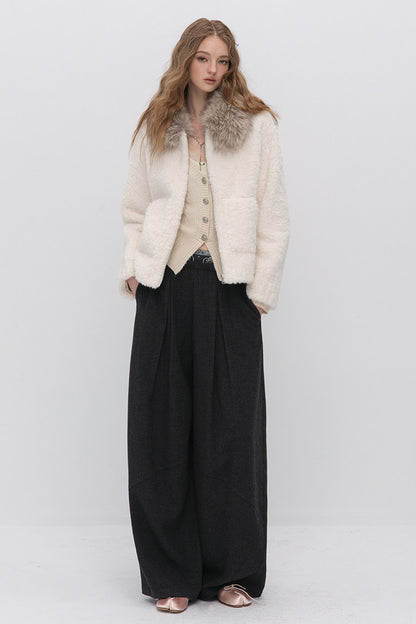 Wool Jacquard Wide-Leg Trousers