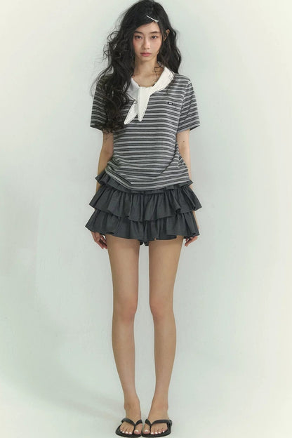 Somesowe Tie-Neck Striped T-Shirt