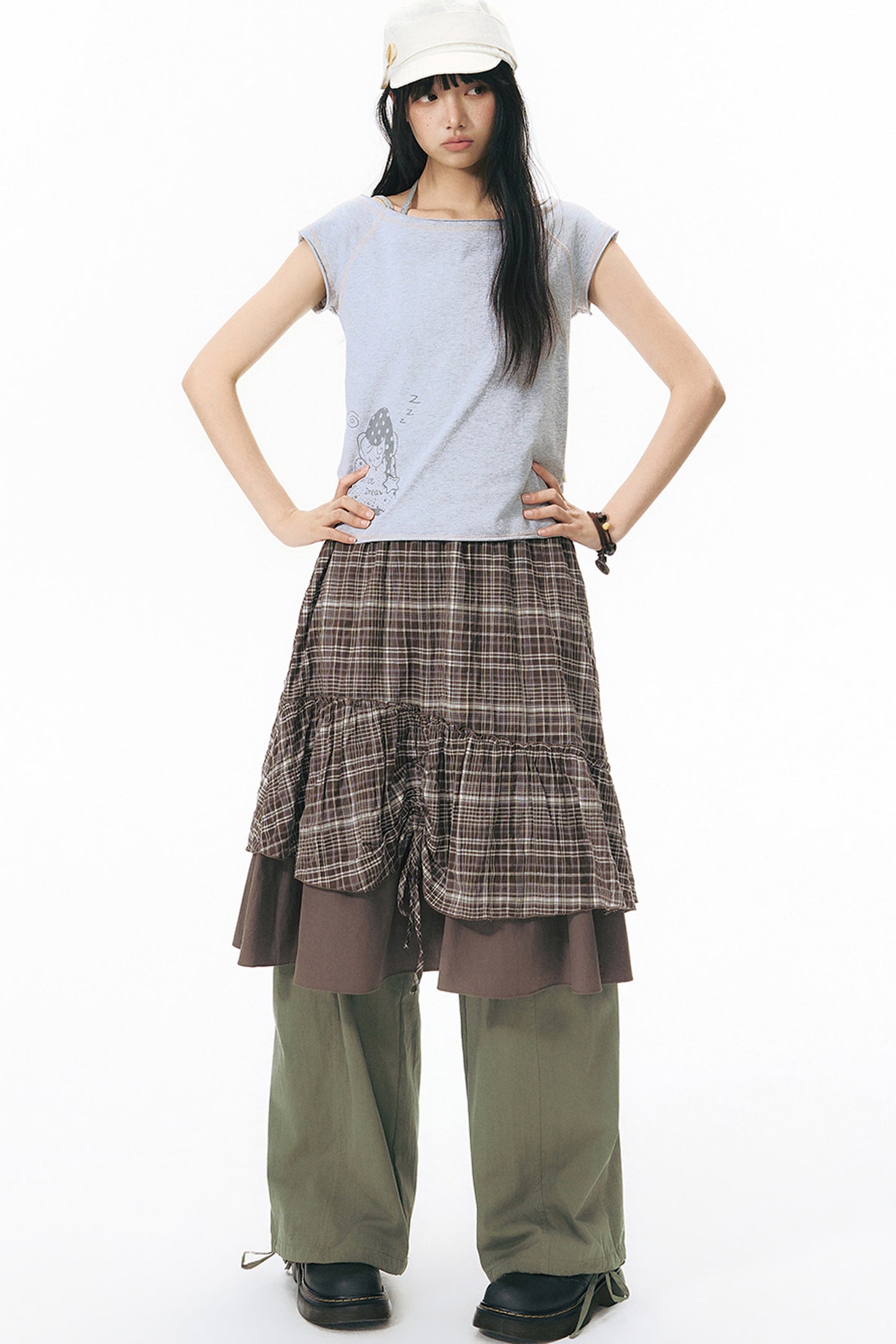 Patchwork Waistband Pocket Wide-Leg Cargo Pants