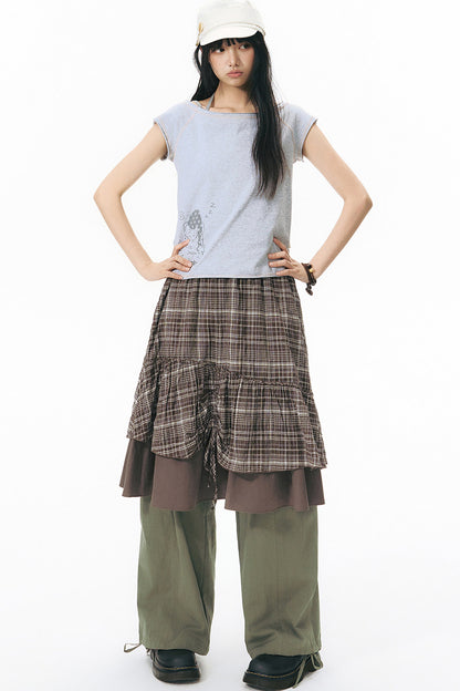Patchwork Waistband Pocket Wide-Leg Cargo Pants