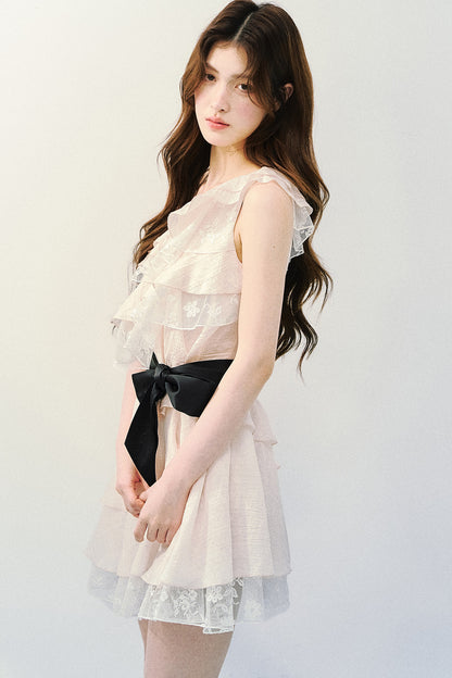오프숄더 레이스 러플 원피스