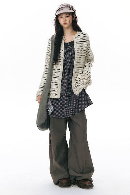 Solid Color Hollow Knit Cardigan